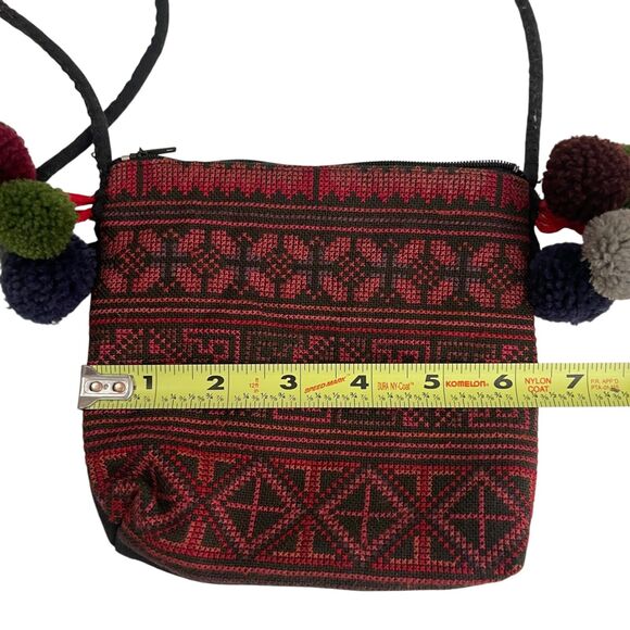 Women's Mini PomPom Crossbody Printed Abstract Zip Pouch Red - Picture 3 of 9